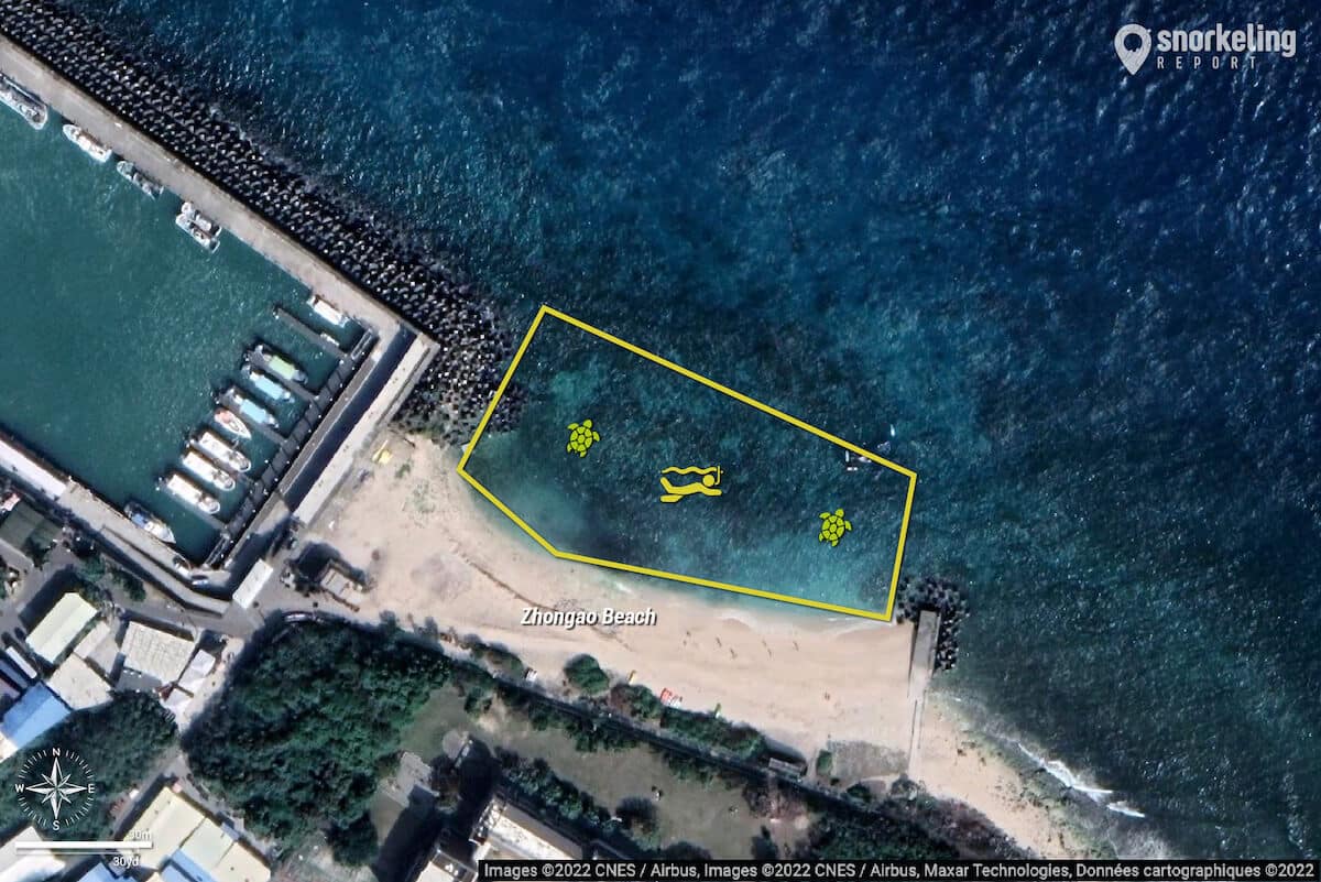 Zhongao Beach snorkeling map, Taiwan