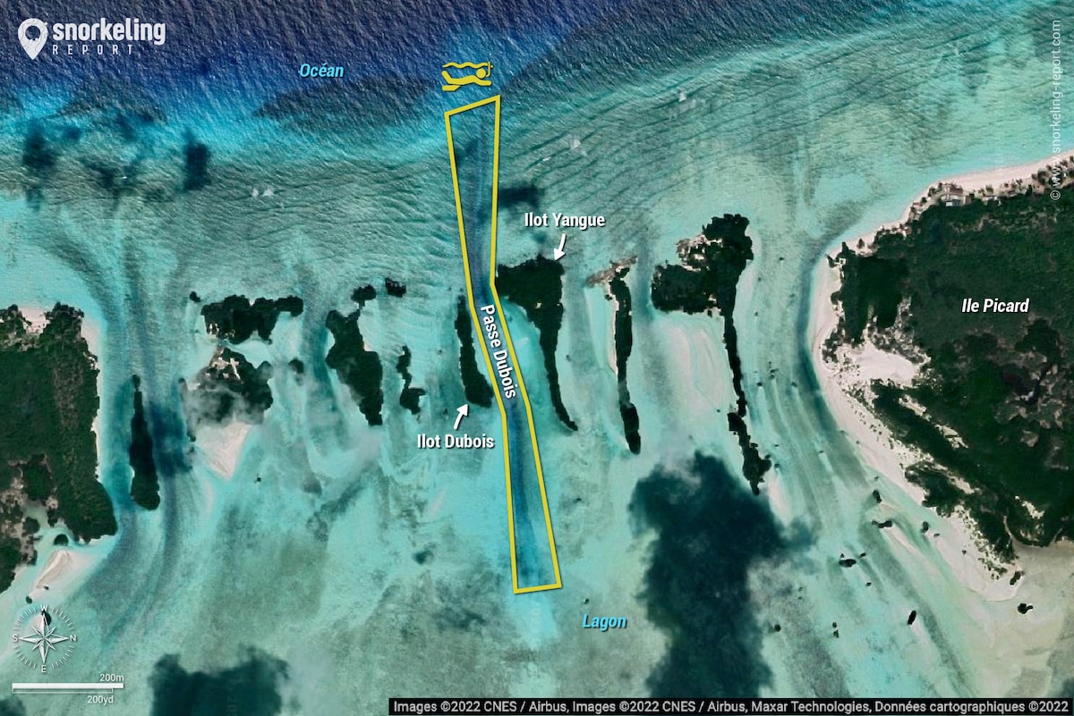 Carte snorkeling à la Passe Dubois, Aldabra