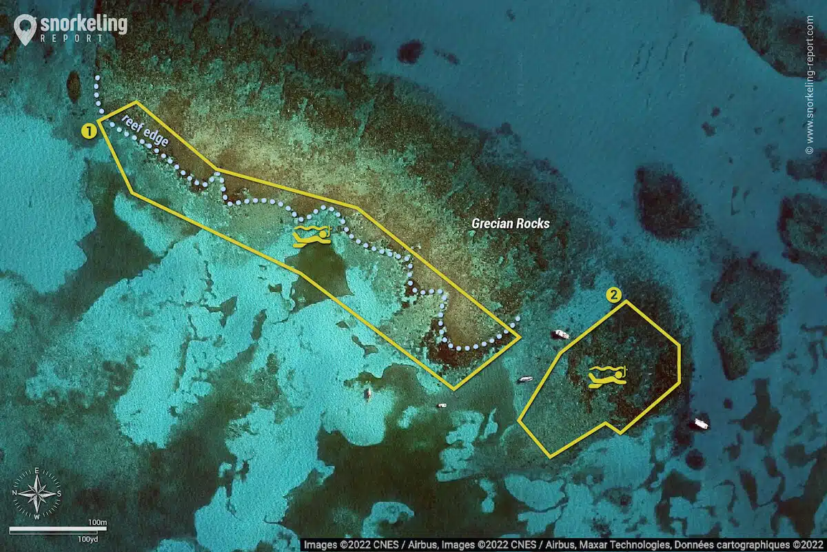 Grecian Rocks snorkeling map, Key Largo