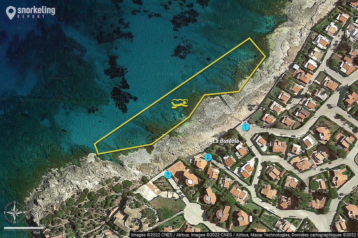 La Bussola (Fontane Bianche) snorkeling map, Sicily