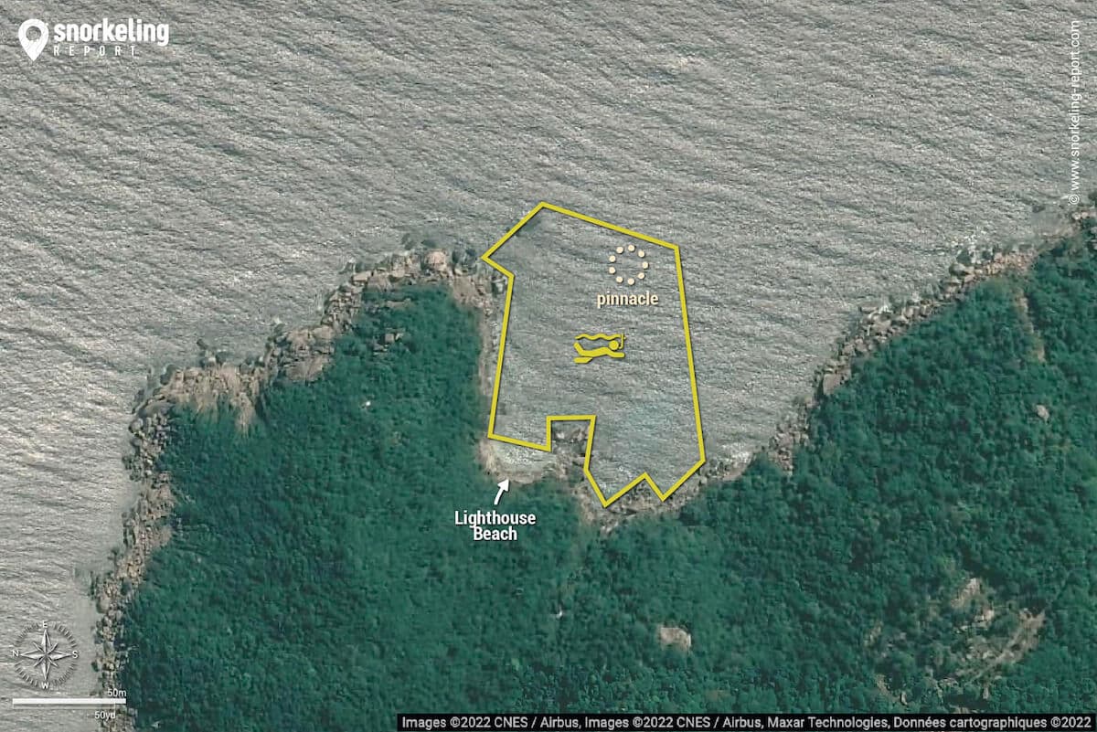 Lighthouse Beach snorkeling map, Koh Tao