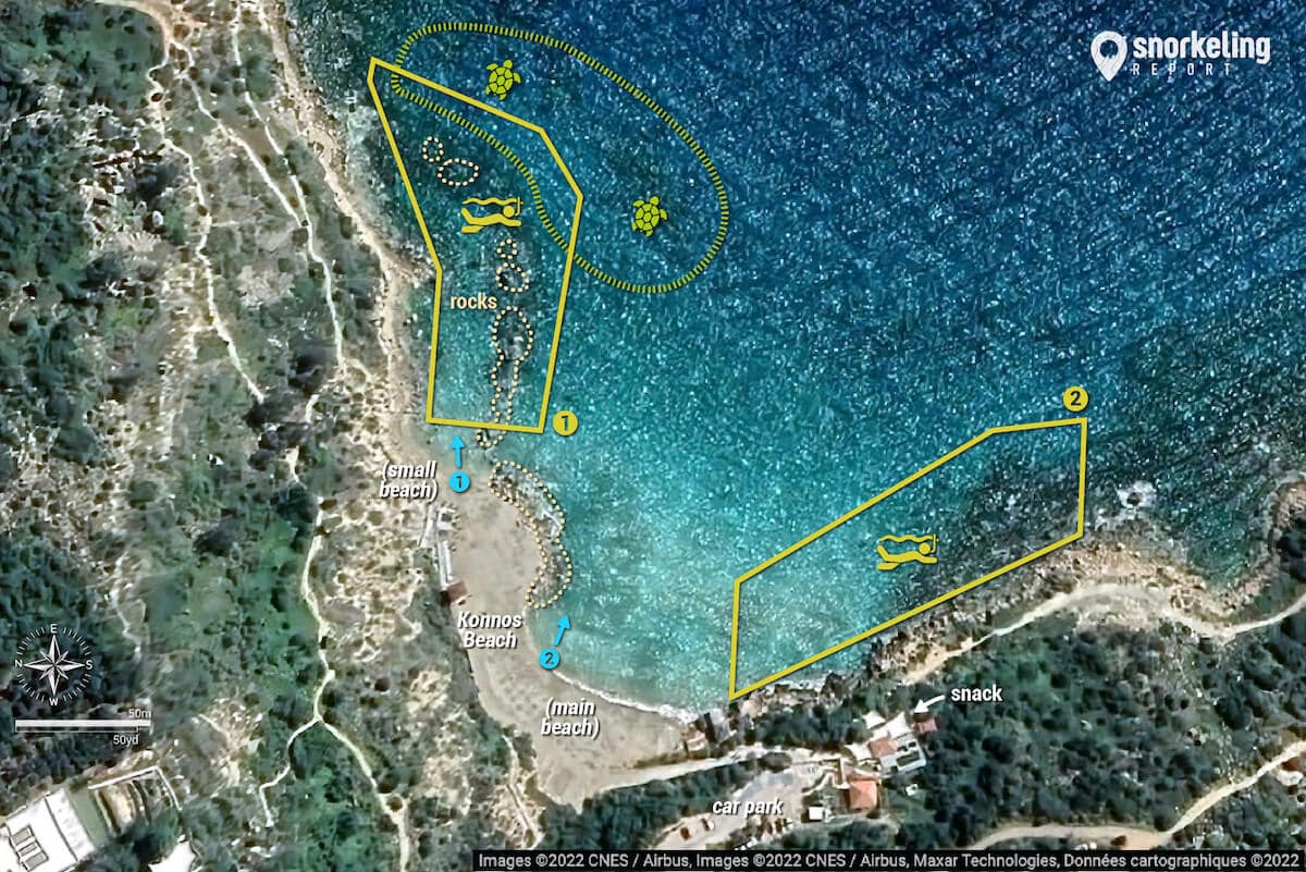 Konnos Beach snorkeling map, Cyprus