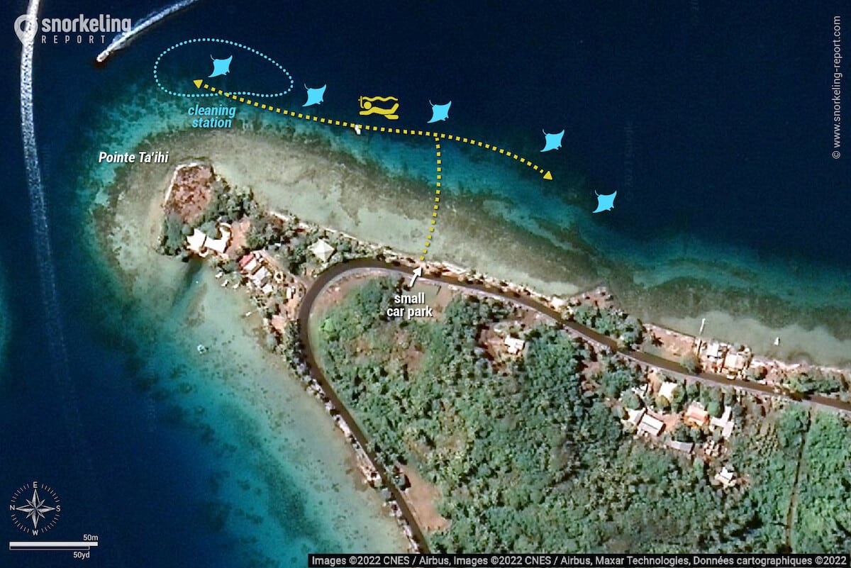 Ta'ihi Point - Bora Bora Manta Ray station snorkeling map