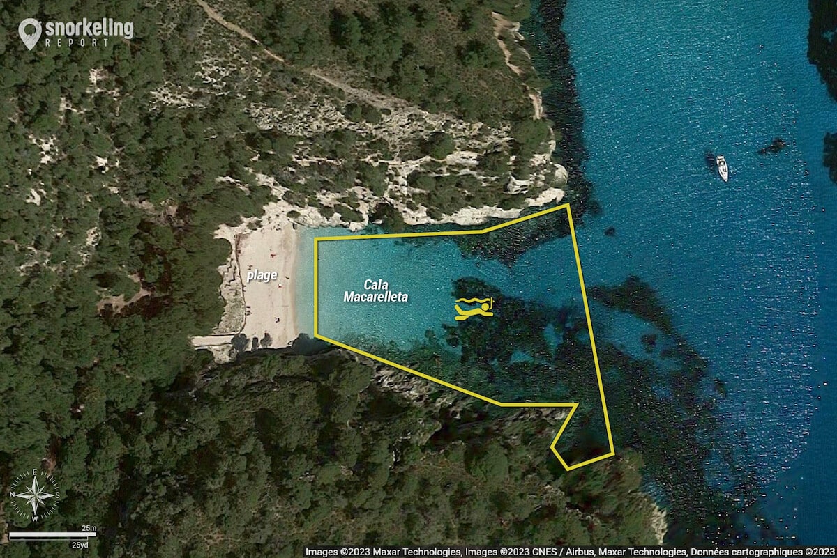 Carte snorkeling à Cala Macarelleta, Minorque
