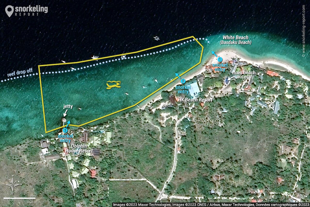 White Beach (Moalboal) snorkeling map