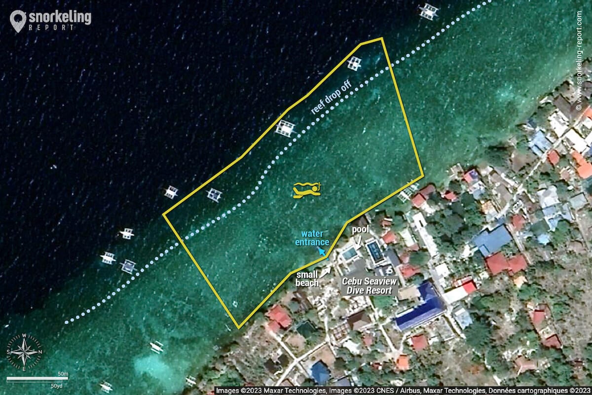 Cebu Seaview Dive Resort snorkeling map, Moalboal
