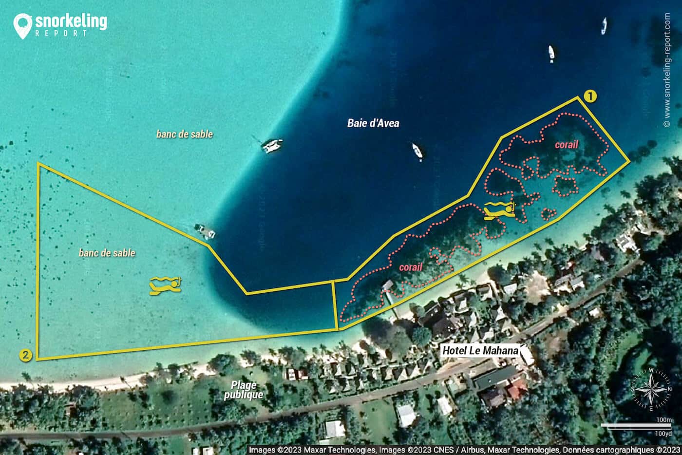 Carte snorkeling dans la Baie d'Avea - Le Mahana Hotel Huahine