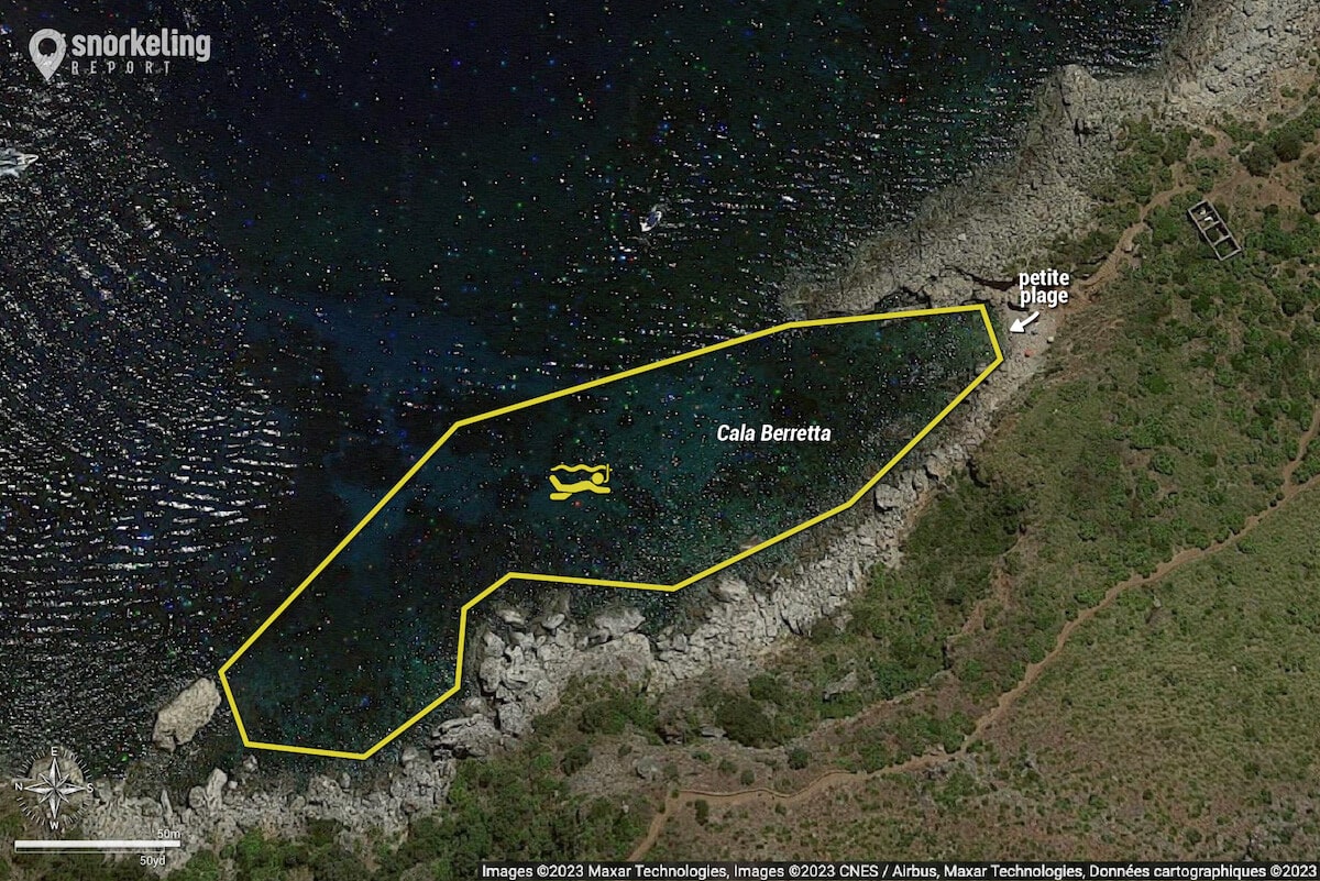 Carte snorkeling à Cala Berretta