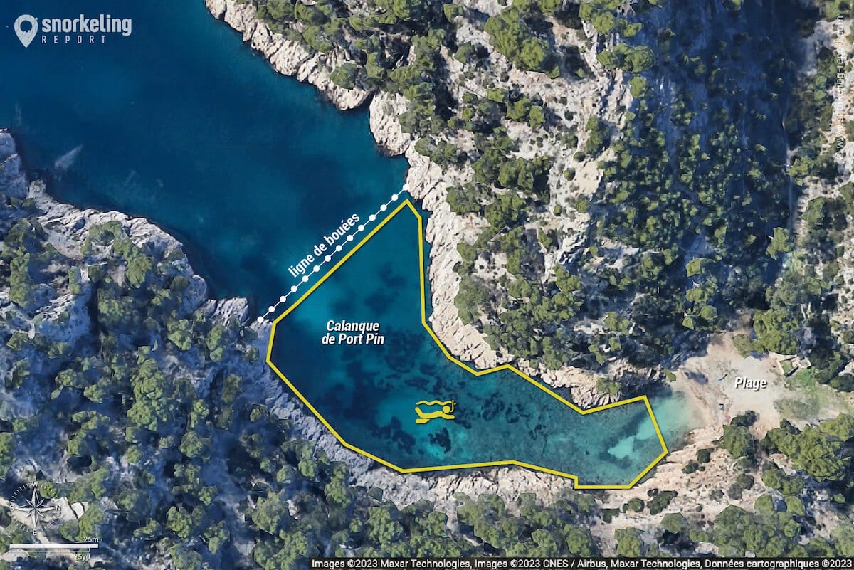Carte snorkeling à la Calanque de Port Pin.