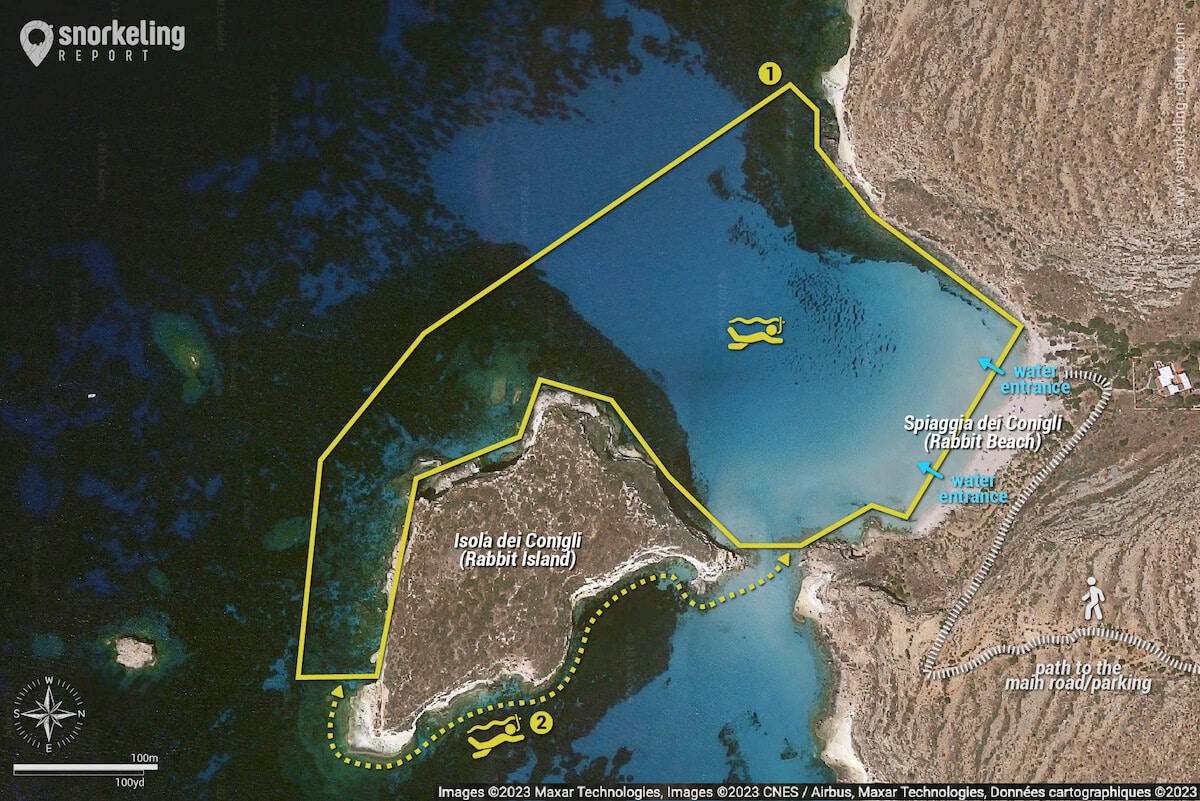 Isola dei Conigli snorkeling map, Lampedusa