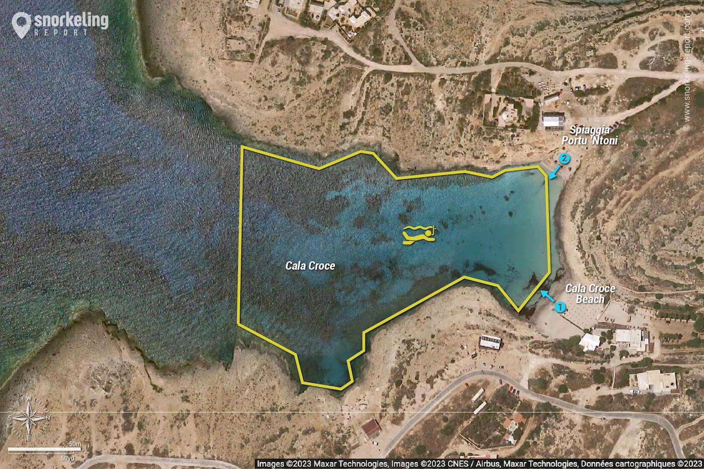 Cala Croce snorkeling map, Lampedusa