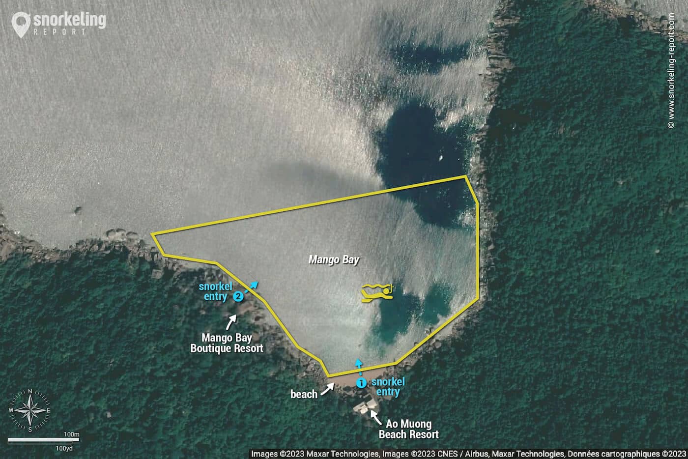 Mango Bay snorkeling map, Koh Tao.