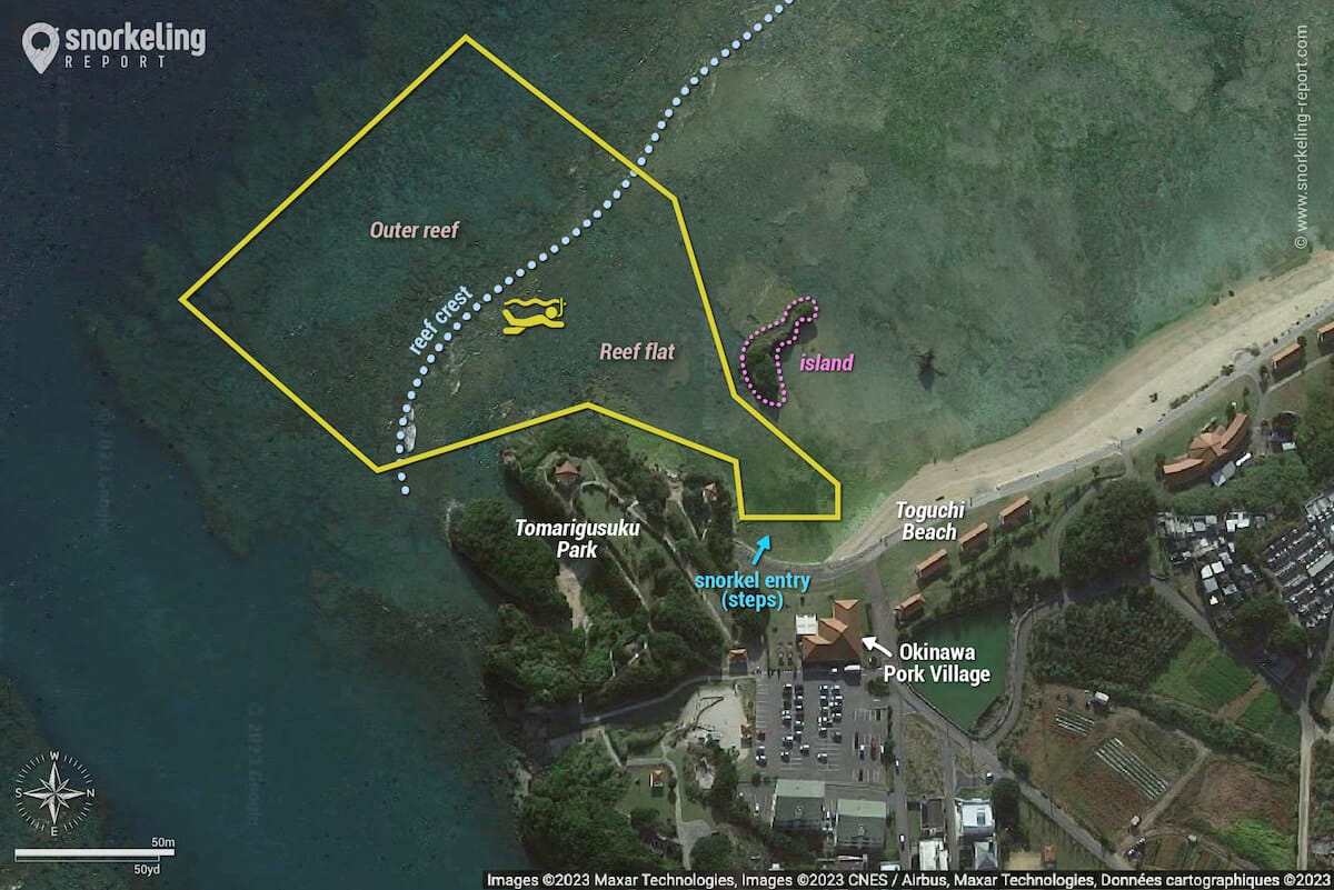 Toguchi Beach snorkeling map, Okinawa