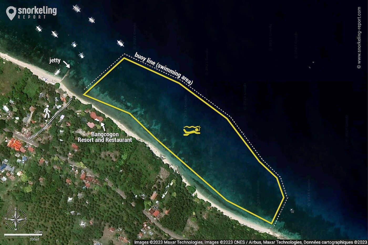 Bangcogon Beach Resort snorkeling map, Oslob