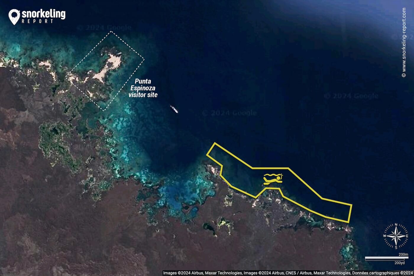 Punta Espinoza snorkeling map