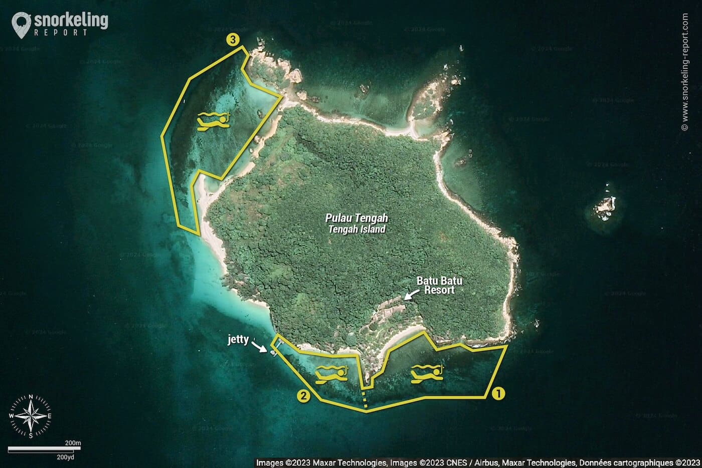 Batu Batu Resort - Pulau Tengah snorkeling map