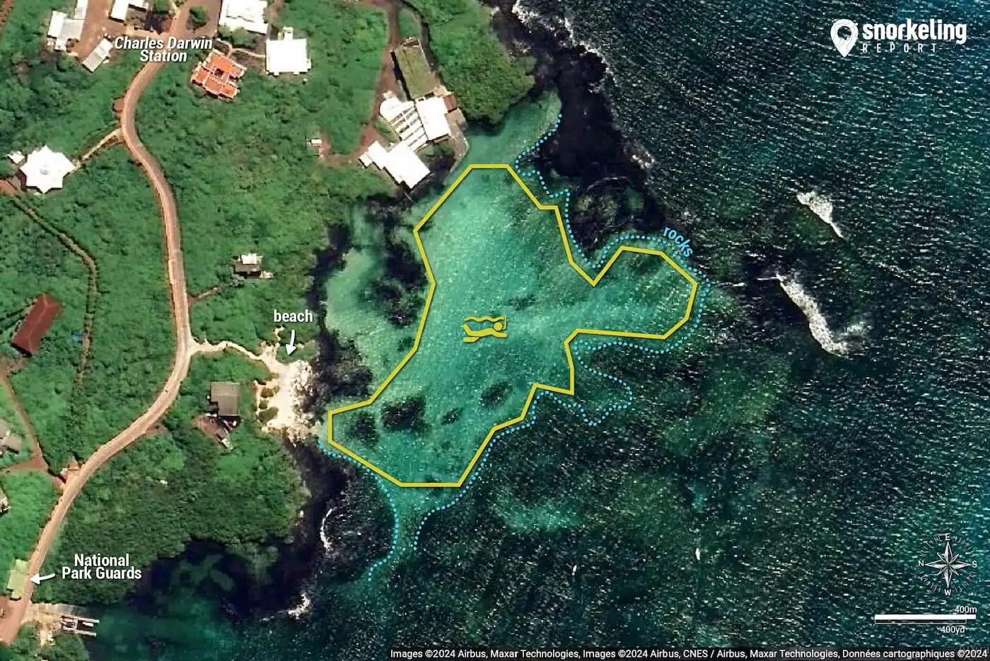 Playa de la Estacion (Puerto Ayora) snorkeling map.